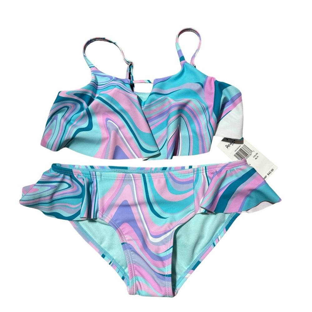 Raisins Girls Flutter Ruffle Teal Cayucos Set Size 8 NWT
